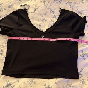 lululemon Nulu  Black Crop V-Neck Short Sleeve Top